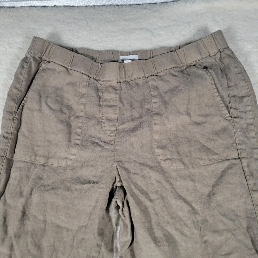 Pure Jill Linen Pants Women Size M Brown Garment Dyed Straight Leg Elastic Waist